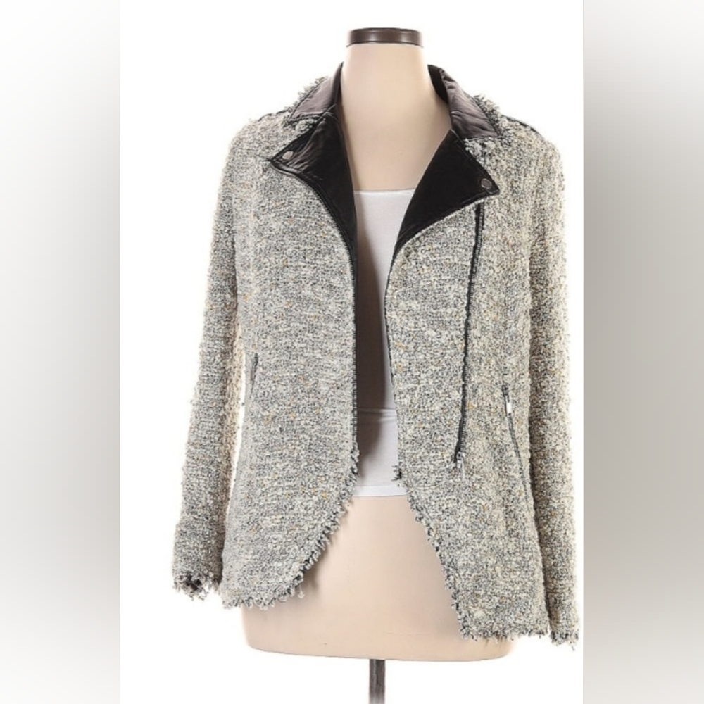 Trafaluc Zara Tweed Moto Jacket Blazer with Zippers